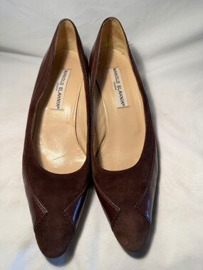 Vintage Manolo Blahnik Brown Suede & Patent Leather Heels Size 38